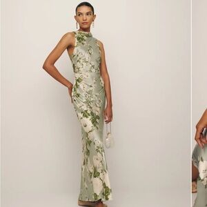 Reformation Green Floral Maxi Dress